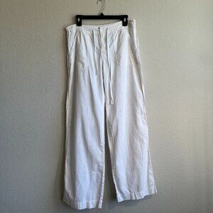 Calvin Klein Women Drawstring Wideleg White Linen Blend Pants sz 8 BOHO Comfort